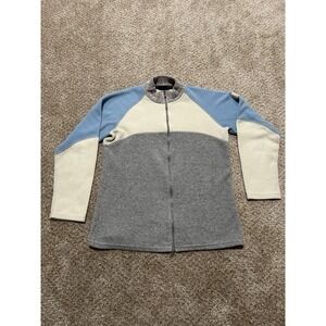 Vintage Conte Of Florence Full Zip Sweater Womens Large White Gray Blue Fleece